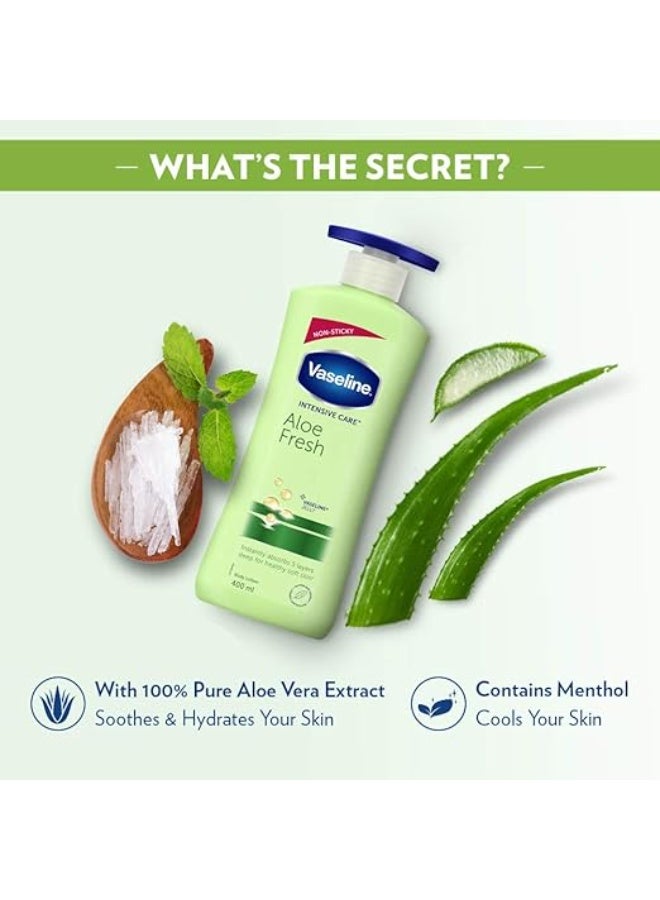 Vaseline Intensive Care Aloe Fresh Hydrating Body Lotion 400 ml, Daily Moisturizer for Dry Skin, Gives Non-Greasy, Glowing Skin - For Men & Women - Image 3